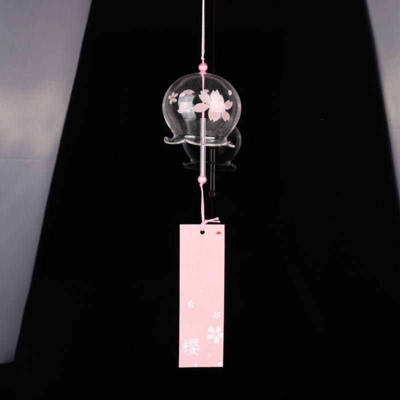 Campanilla de viento de cristal de estilo japonés, colgante artesanal Sakura, de flores de cerezo, colgantes de campana de viento, adornos de decoración para jardín y oficina: A17