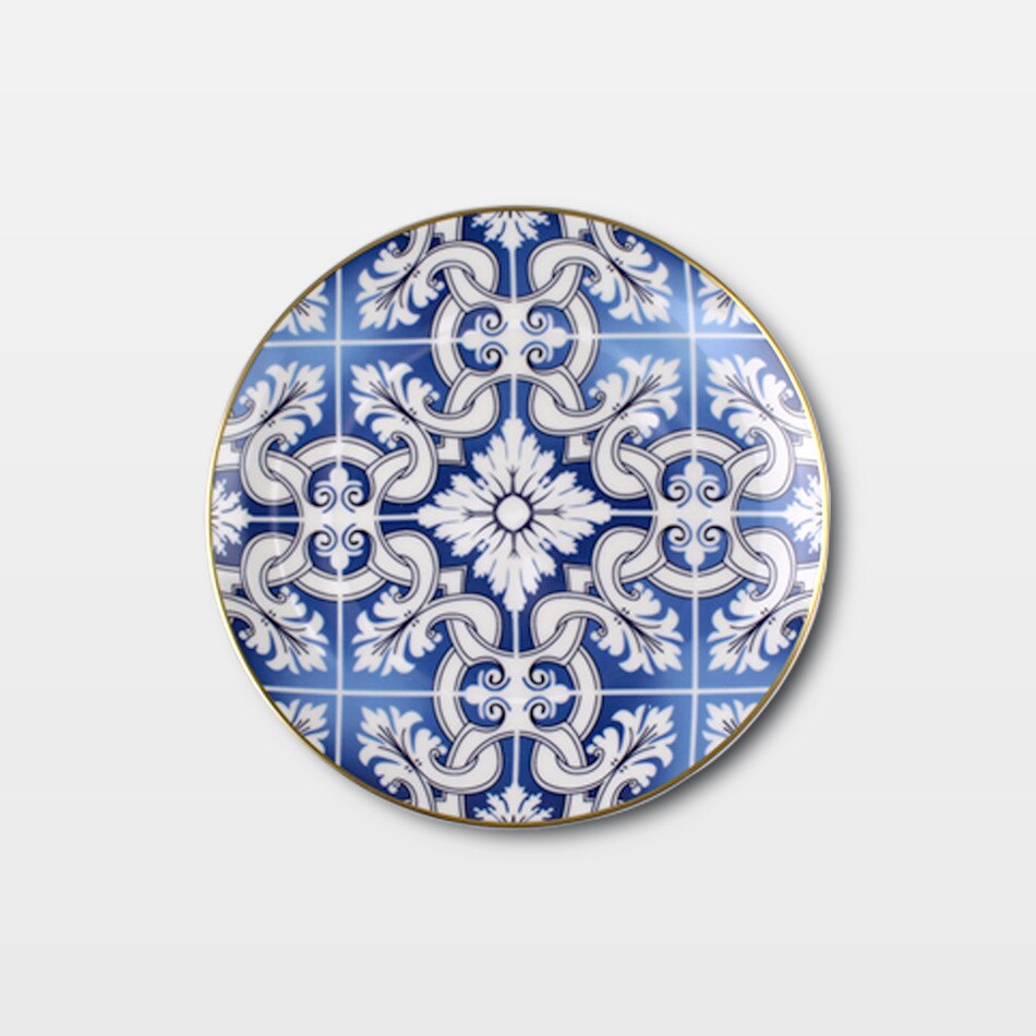 Four-piece set of ceramic tableware European-style blue-and-white Phnom Penh bone China dinner plate wedding household: 8 inch dessert plate