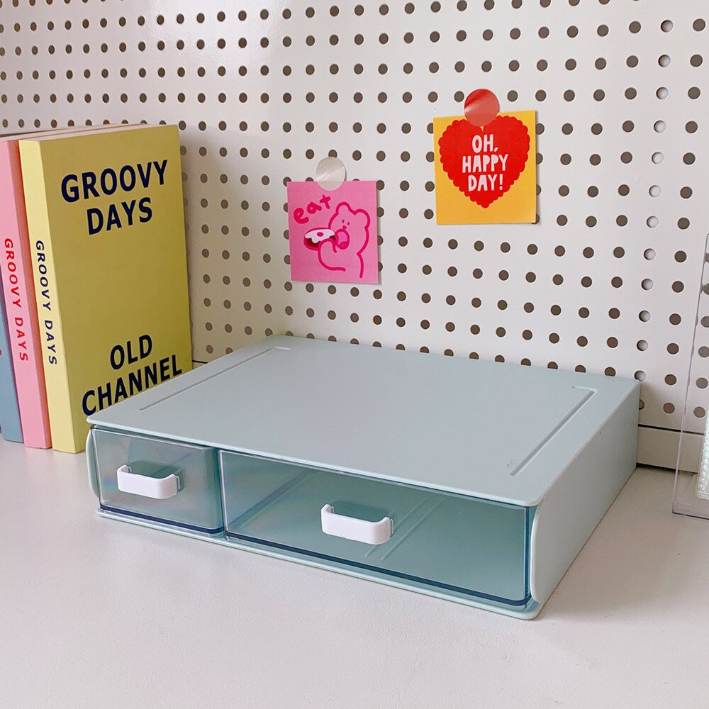 Desktop Acrylic Storage Box Drawer Organizer Large Capacity Sundries Storage Desktop Jewelry Nail Polish Makeup Drawer Container: Blue 2 grids