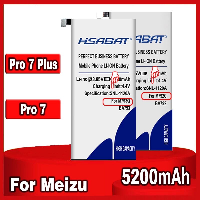 HSABAT-batería BA793 BA792, 5200mAh, para Meizu Pro 7 Plus / Pro 7 M793Q M793M M793H M792C M792C-L M792Q M792M-L