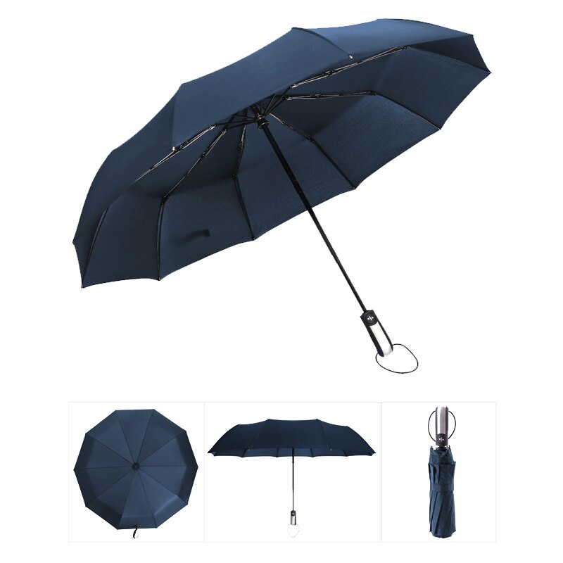 Paraguas resistente al viento totalmente automático paraguas para lluvia para hombres 3 paraguas plegable de paraguas compacto grande de viaje de negocios coche 10K paraguas: Blue