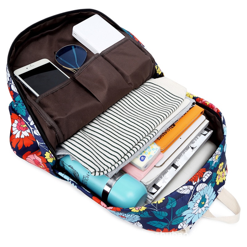 Waterdichte Bloem Afdrukken Schooltas Voor Tieners Meisjes Nylon Tas Set Vrouwen Rugzak Lunchbox Student Boek Tassen