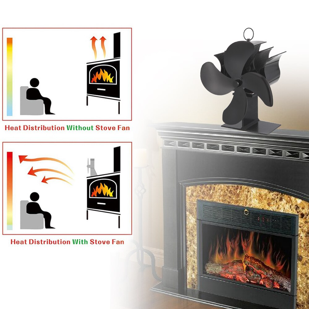 4-Blade Heat Powered Stove Fan Blades Heat Distribution Stove Fans Blades Gas Wood Log Burners Fireplace Parts