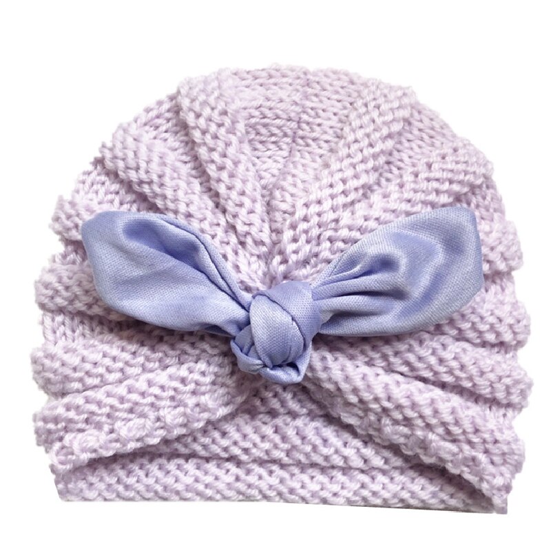 Gorro turbante con Orejas de conejo para niña bebé, turbante, gorro tejido de lana lisa, diadema, sombrero para niño, diadema, gorro para niño, gorro, gorro para chico, niños: Púrpura