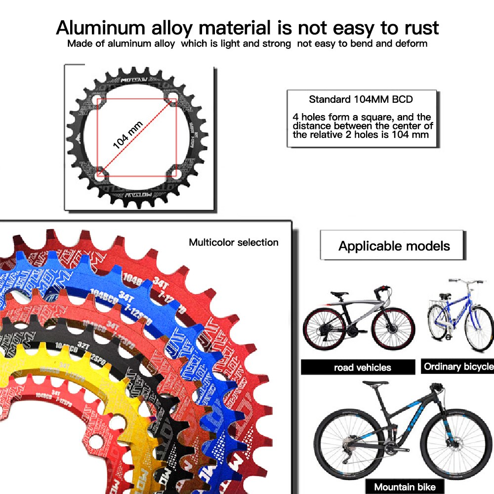 Ronde 104 bcd fietskettingblad 32t 34t 36t mtb kettingblad fietsonderdelen fietsuitrusting 104 bcd fietskettingblad