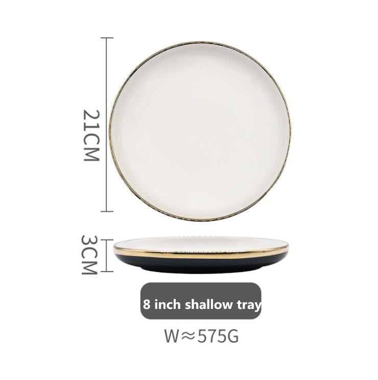 Blue Ceramic Dinner Plate Gold Edge Kitchen Plate Tableware Set Luxury Western Tray Beef Dessert Plate Cake Dish Spoon Bowl 1pc: 21 cm Shallow tray