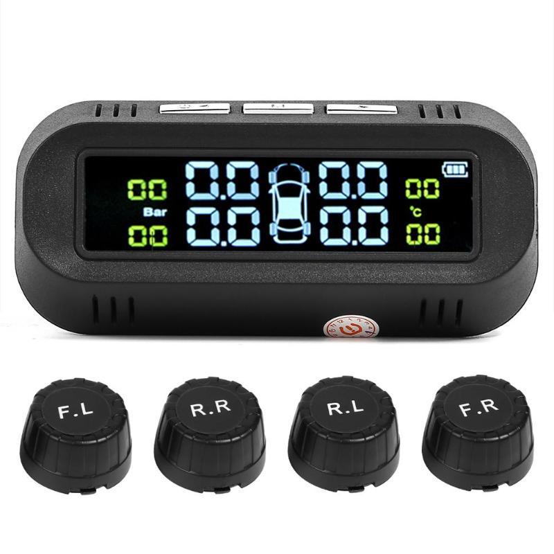 Tyre Pressure Sensor With 4 External Sensors Temperature Warning Fuel Save Tire Pressure Monitoring System Solar LED Wireless