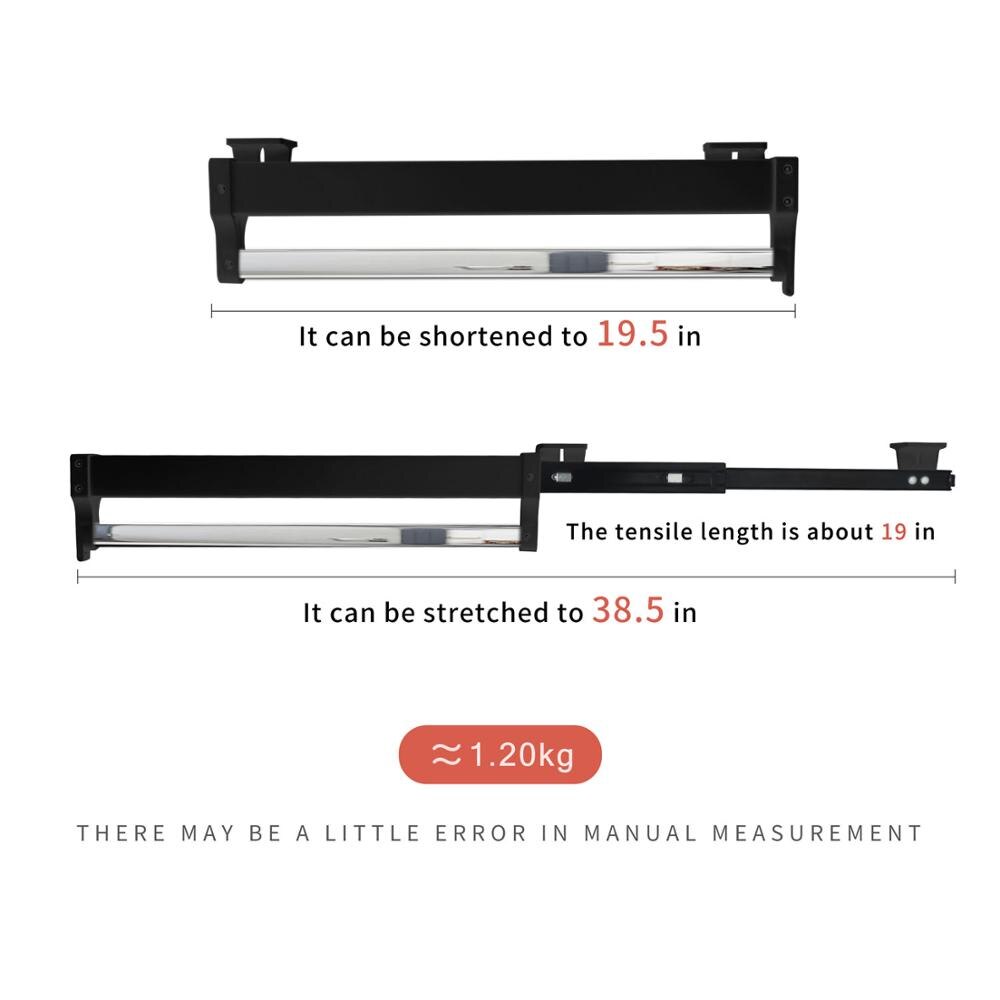 Pull-Out Closet Valet Rod Adjustable Wardrobe Clothing Rail Top Mount Wardrobe Hanger Rack Bar Ball Bearing Slide Heavy Duty: Black 50CM