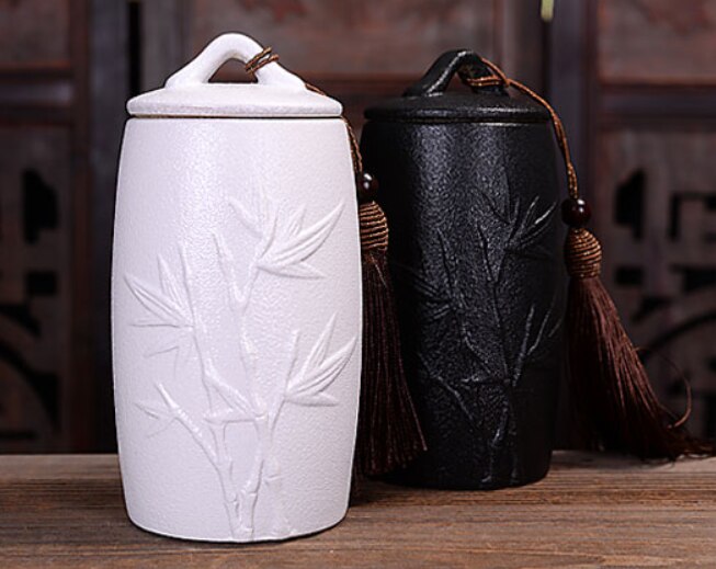 Caddie de poterie en céramique noire et blanche, pot de stockage de thé Vintage, accessoires de cérémonie de thé, artisanat de décoration, récipients scellés: D 2pcs