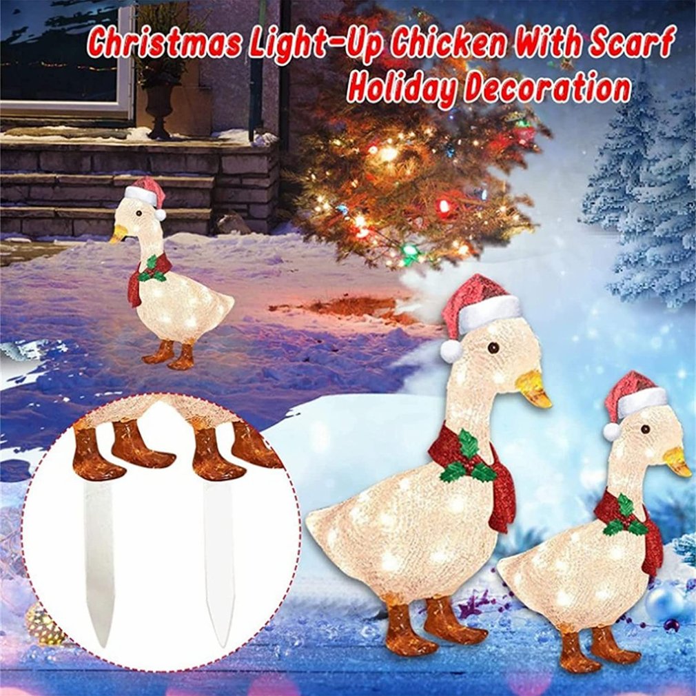 Christmas Lights Duck Statue Animal Art Decorations Garden Yard Ornaments Light-Up Christmas Duck With Scarf Decor