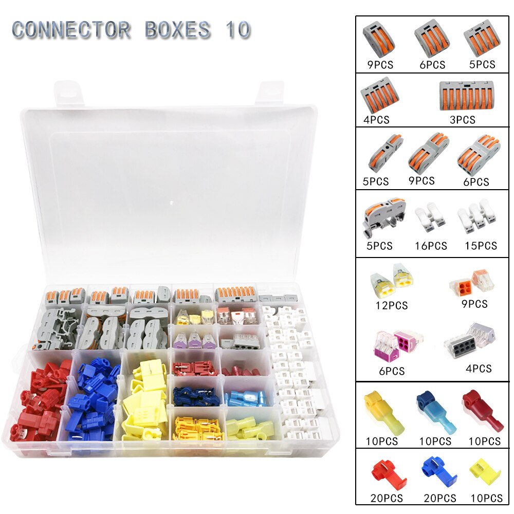 wire connector set box universal compact terminal block lighting wire connector for 3 room hybrid quick connector: Connector Boxes 10