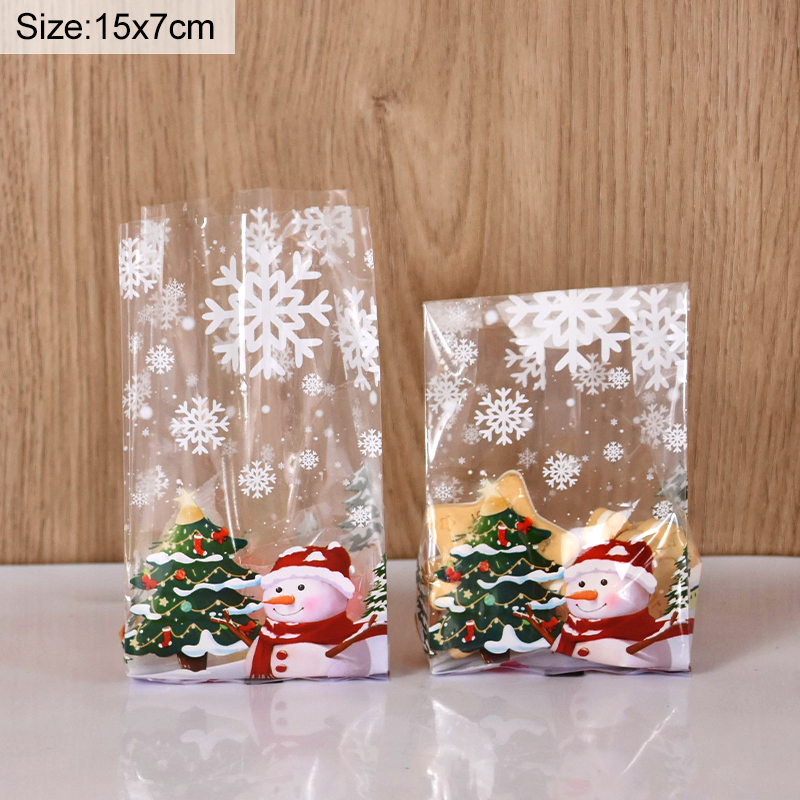 25/50pcs Snowman Cookie Baking Packaging Bags Candy Snack Bag Xmas Tree Snowflake Christmas Year Party Decorations: Olive / 5x5x5cm