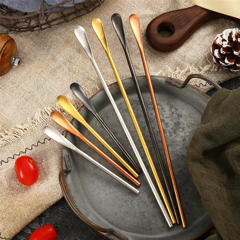Stainless Steel Spoon Long Gourd Handle Mixing Stirring Ice Tea Coffee Spoon Bar Tableware Mirror Polishing