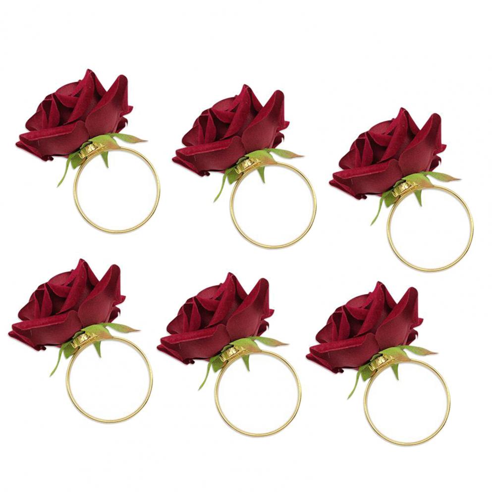 6Pcs Rode Roos Vorm Handdoek Gesp Servet Ring Wedding Party Hotel Tafel Decor