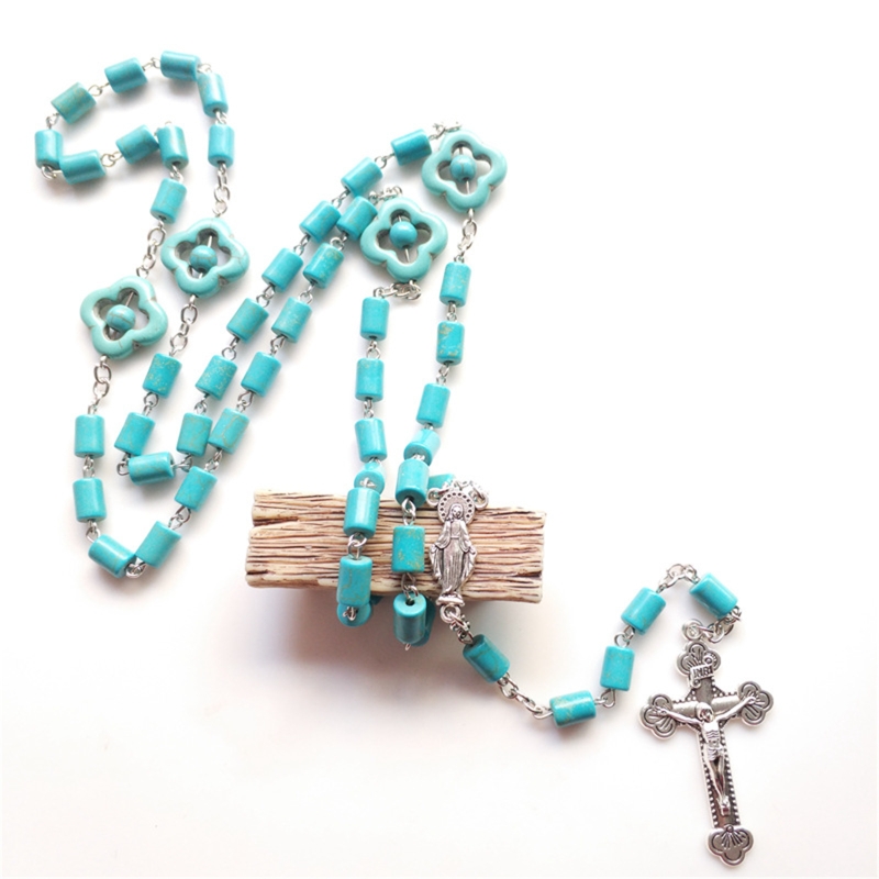 Orthodoxe Kerk Crucifix Cross Hangers Rozenkrans Ketting Christus Gebed Blauw Rozenkransen Kralen Ketting Religieuze Sieraden