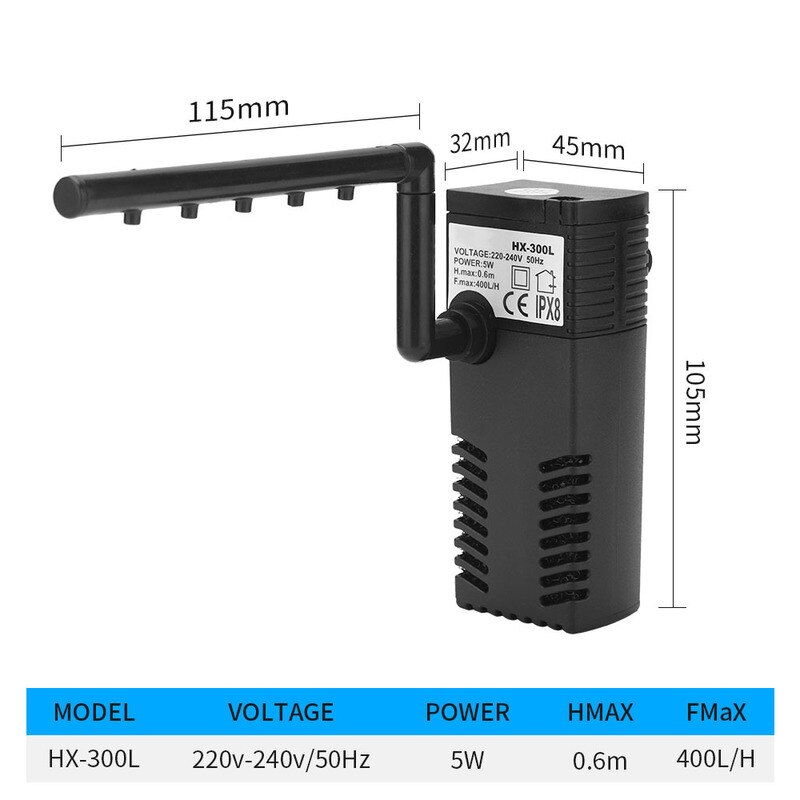 3 in 1 Fish Tank Multi-function Filter Rain Tank Circulation Aquarium Aeration Pump Aquarium Oxygen Submersible Water Purifier: HX-300L / EU Plug