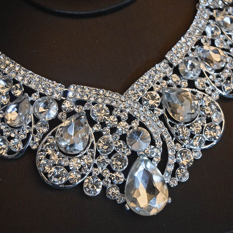 Set di gioielli da sposa di lusso con strass di grandi dimensioni Set di orecchini con collana placcati diademi di cristallo per accessori per capelli da sposa