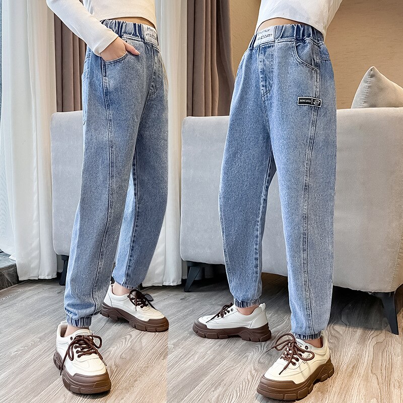 Pantalones vaqueros azules para niñas y adolescentes, Jeans de cintura elástica, pantalones pitillo para niñas, ropa para niños de 4 a 14T