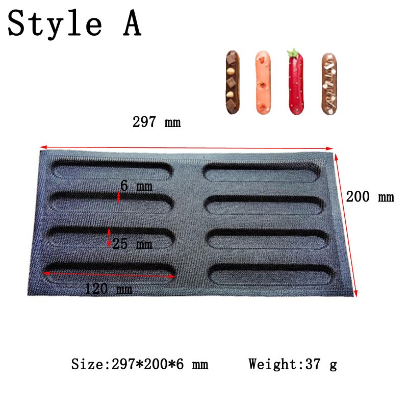 French Dessert Puff Cookies Pan Food Grade Eclair Baking Mold Perforated Fiberglass Silicone Butter Bread Mould Bakeware: Style A