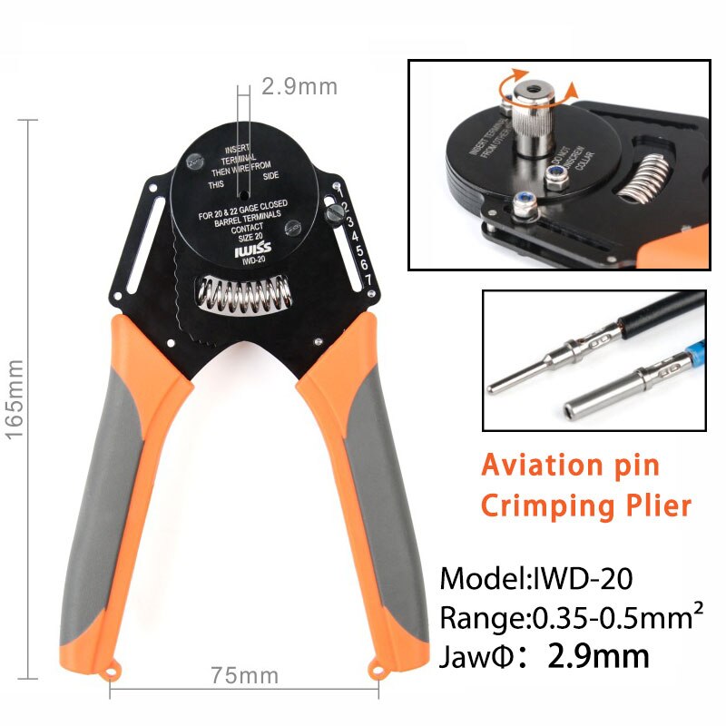 Iwd -16 crimper aviation pin piller handverktyg för tyska kontakter deutsch dt, dtm, dtp terminal  w2 tång 18/16/14 awg: Iwd -20