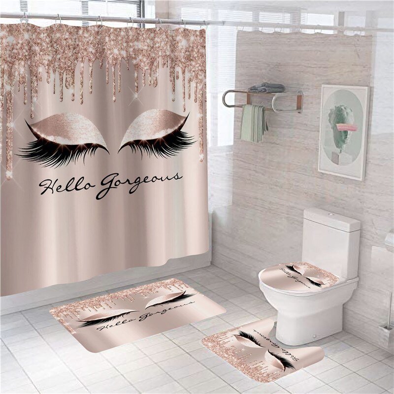 Set di tende per doccia con ciglia in marmo scintillante scintillante scintillante ciglia da bagno tende da bagno accessori da bagno tappetini antiscivolo tappeti