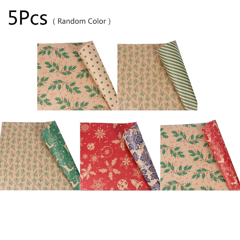 5pc Christmas Wrapping Paper Roll Kraft Wrapping Paper Kraft Paper Bag: Default Title