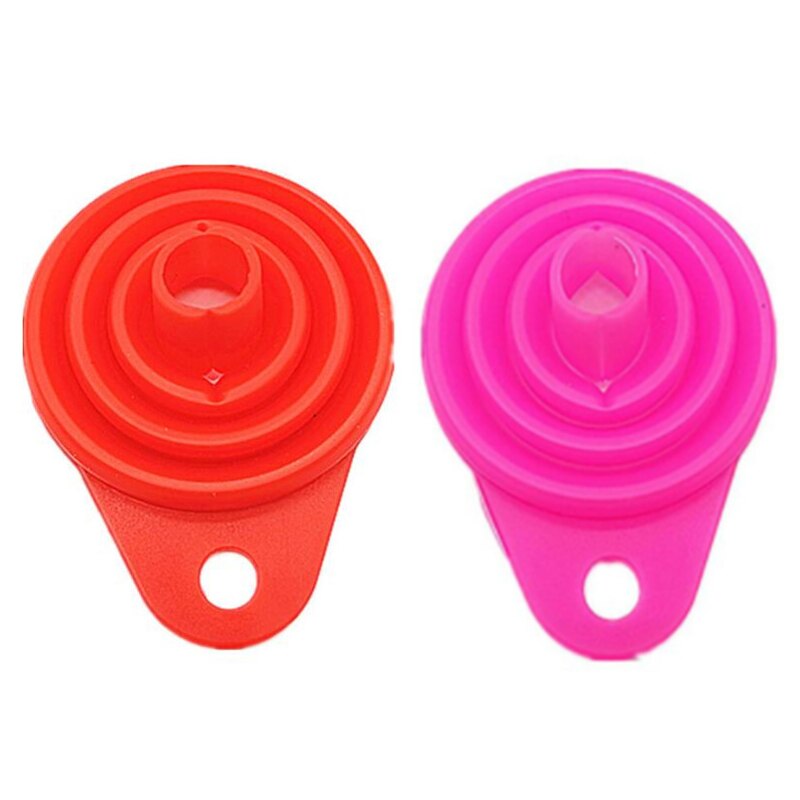 2Pcs Siliconen Vouwen Telescopische Lange Nek Trechter Creatieve Huishoudelijke Vloeibare Doseren Mini Trechter Keuken Gereedschap Opvouwbare: Red and Pink