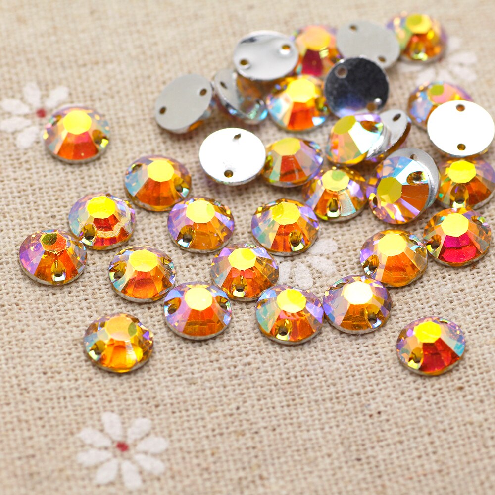 8mm 50pcs Gold Yellow AB Sew on Rhinestones Round ... – Vicedeal