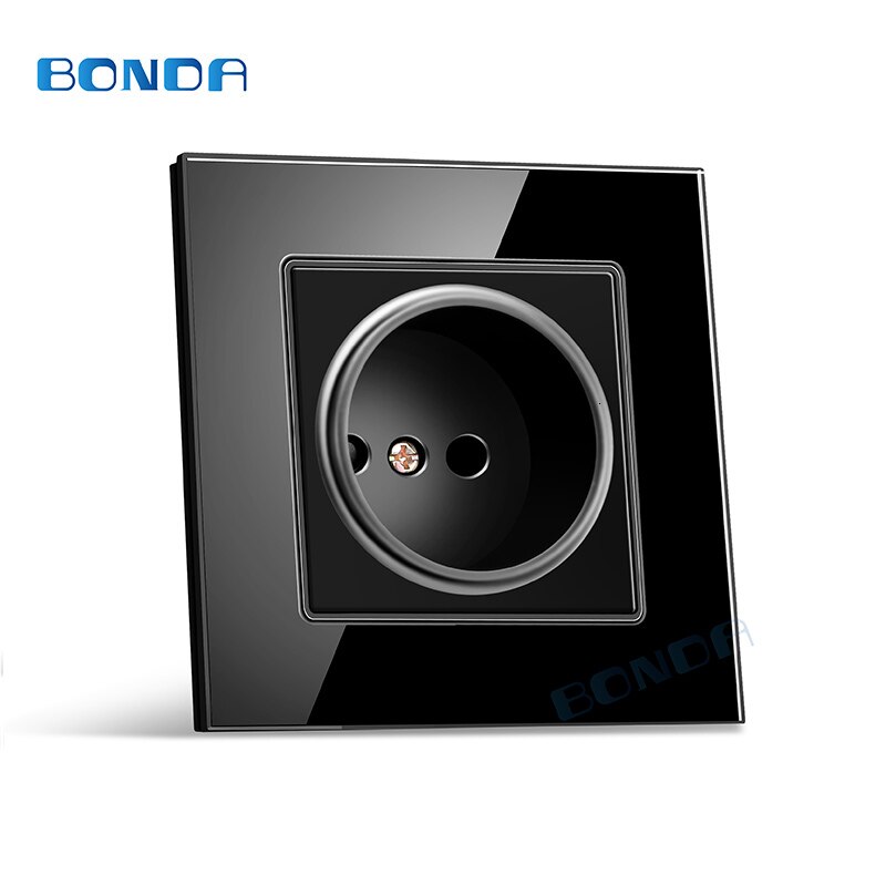 Standard cable ue ue 16a wall shot tempered glass/panel AC110-250V type electrical socket ce rohs certificate: Eur black  glass
