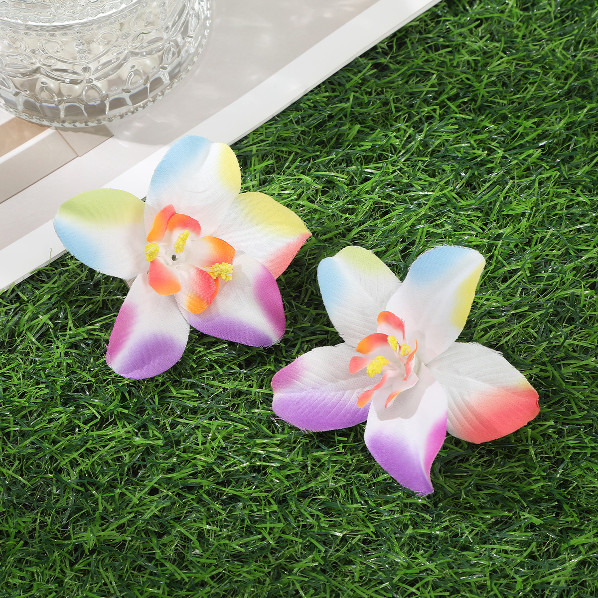 Horquillas de orquídeas simuladas, pinza para el pelo de flor blanca y rosa para mujer, horquilla para foto de playa de viaje de verano, Clip LATERAL, tocados de