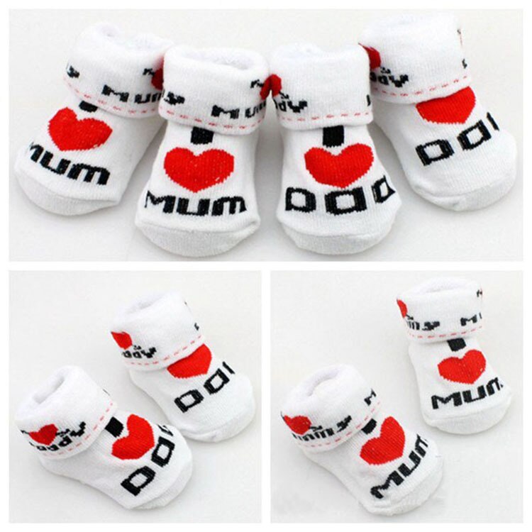 100% katoenen Baby sokken antislip vloer sokken love dad liefde mum cartoon kleine kid's voor meisjes