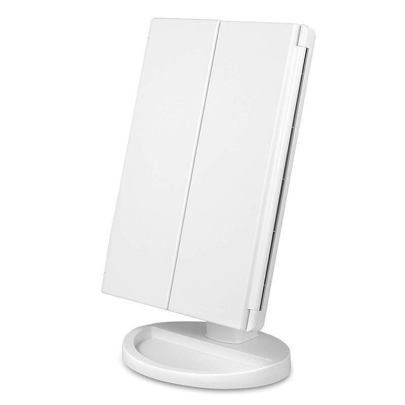 22 LED Touch Screen Light Makeup Mirror Table Desktop Makeup 1X/2X/3X/10X Magnifying Mirrors Vanity 3 Folding Adjustable Mirror: White