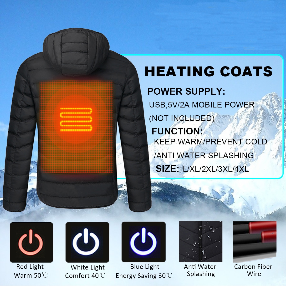 Waterdichte Verwarmde Down Jassen Heren Outdoor Coat USB Elektrische Verwarming Hooded Jassen Warme Winter Winddicht Thermische Jas