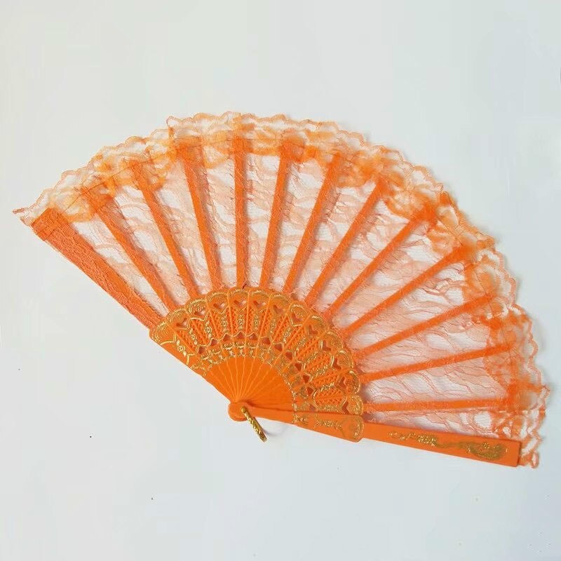 Eventail pliant en dentelle de Style chinois 1 pièce | Décor de fête de danse, ventilateur à main pliable de couleur unie