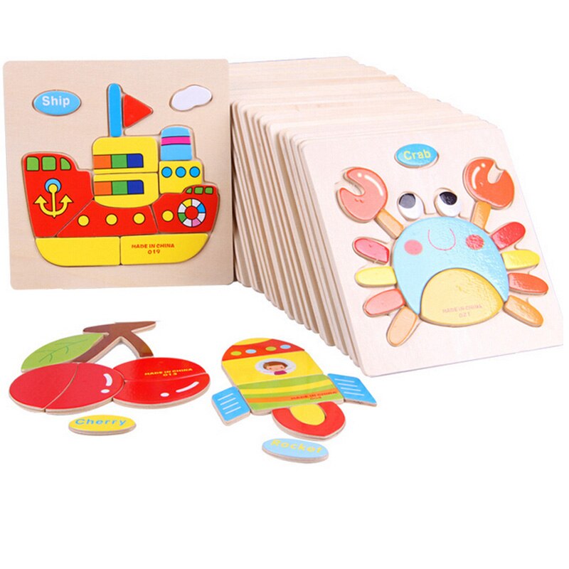 1Pc Houten 3D Puzzel Houten Speelgoed Voor Kinderen Cartoon Dier Puzzels Intelligentie Kinderen Brain Teaser Educatief Speelgoed