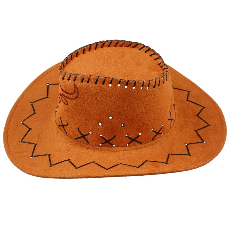 Mænd flannel rem vikling kohoved mønster faux ruskind cowboy hat brun