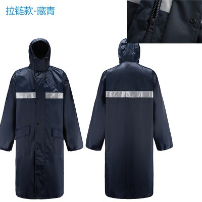 Impermeable largo con capucha para hombres impermeable reflectante tela Oxford gabardina de plástico Anti-tormenta general de viaje al aire libre chubasquero: Navy -zipper / XXXL