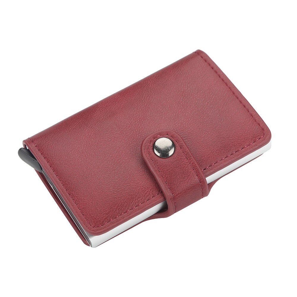 RFID Automatic Wallet Credit Card Holder Case Aluminum Alloy Anti-Degaussing Anti-Theft RFID Bank Credit Card: wine red