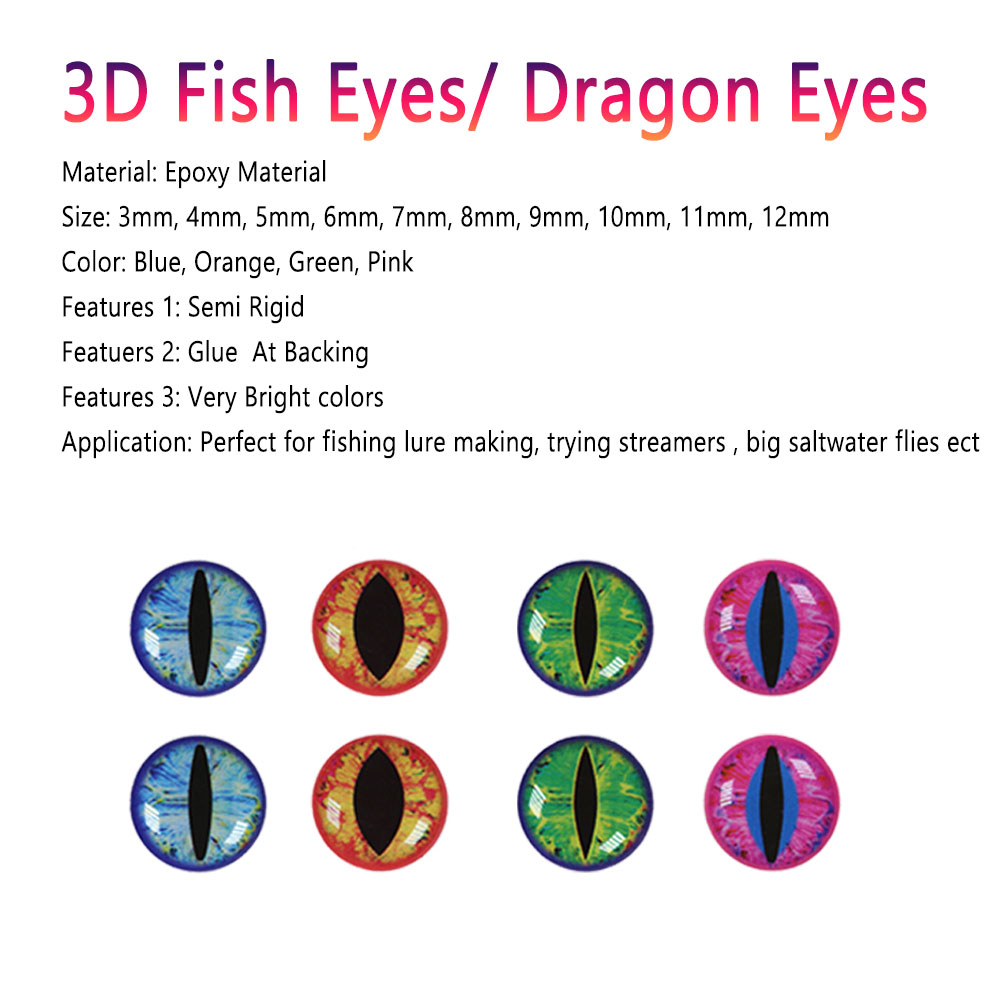 Bimoo, 100 Uds., ojos de pez epoxi 3D holográficos, ojos de dragón para Streamer, plantillas para moscas de agua salada, cebos, fabricación de señuelos de pesca de 3mm ~ 12mm