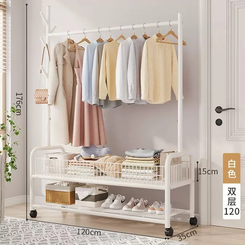 Movable Clothes Rack Floor Hanger Stand Storage Wardrobe Hat Stand Storage Box Bedroom Furniture perchero de pie Coat Rack Hook: Burgundy