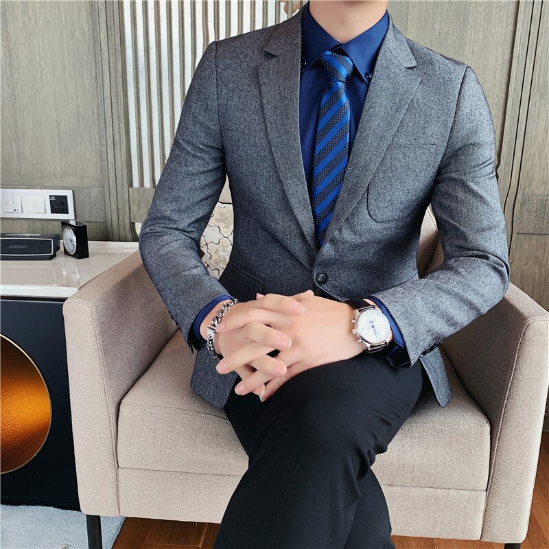 Britisk stil business casual solid formell wear herre blazer jakker slim fit en knapp enkle kåper lange ermer 3xl: Grå / Asiatisk  m 48-58kg