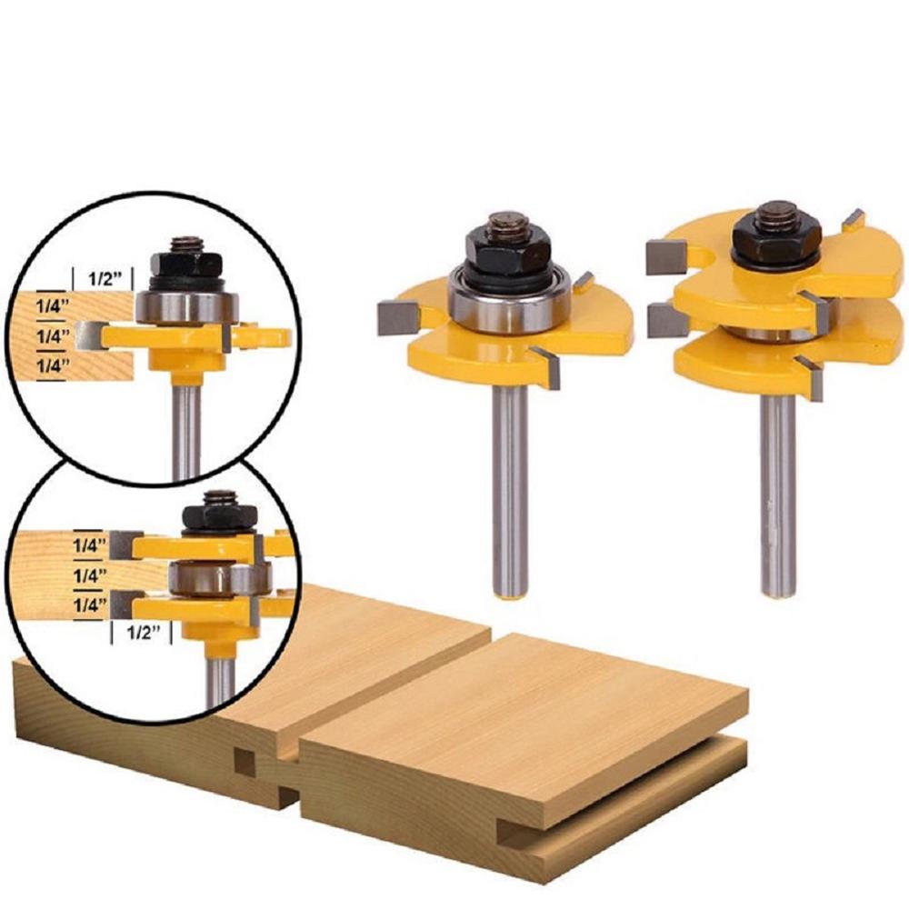 2Pcs 1/4 Frees Tong Groove Router T-Slot Frees Voor Houtbewerking Snijden Frees Houten Snijder router Bits