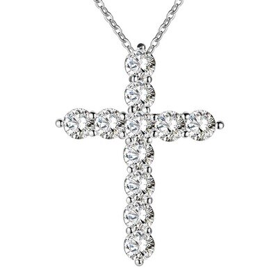 KNOCK 5A Zirconia Cross Pendant Necklace Bride Wedding Necklace For Women Classic Silver Color Zircon Stone Jewelry: X00009