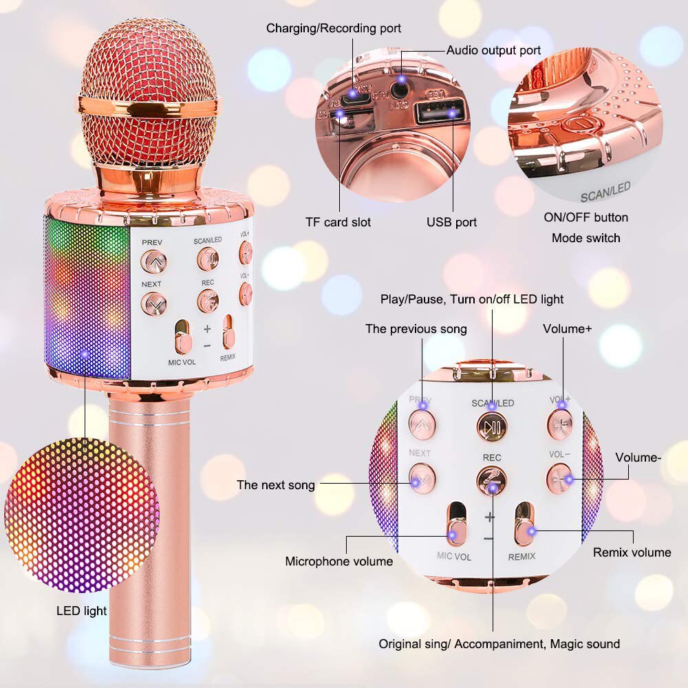 WS858 Bluetooth Wireless Microphone Speaker Handheld Microphone Karaoke Mic KTV Music Player Singing Recorder