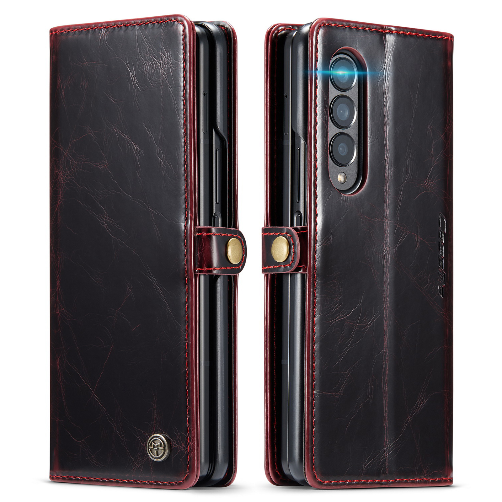 Volledige Bescherming Business Leather Case Voor Samsung Galaxy Z Fold3 Vouw 3 5G Card Pocket Mobiele Telefoon Cover Voor samsung Z Vouw 3: Rood