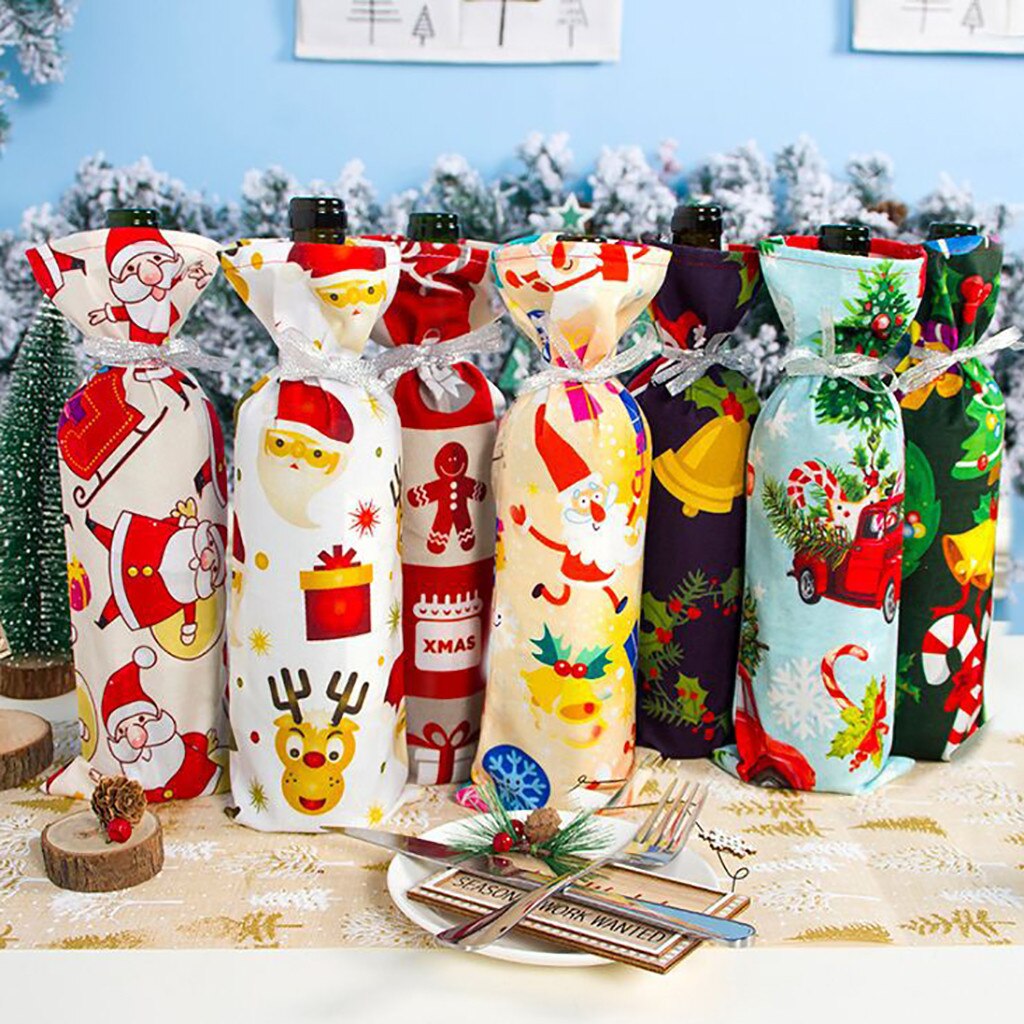 Jule vinflaske indretning sæt julemand snemand hjorte flaske betræk tøj køkken dekoration til årets julemiddagsfest