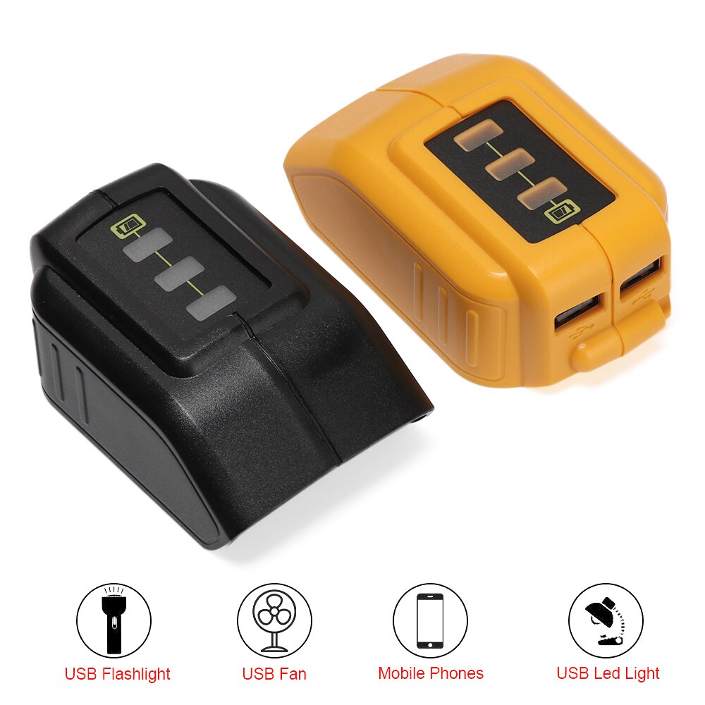 12V/20V Dual Output Li-ion Battery Adapter Replace USB Phone Charger Power Bank Converter With Indicator For Dewalt DCB090