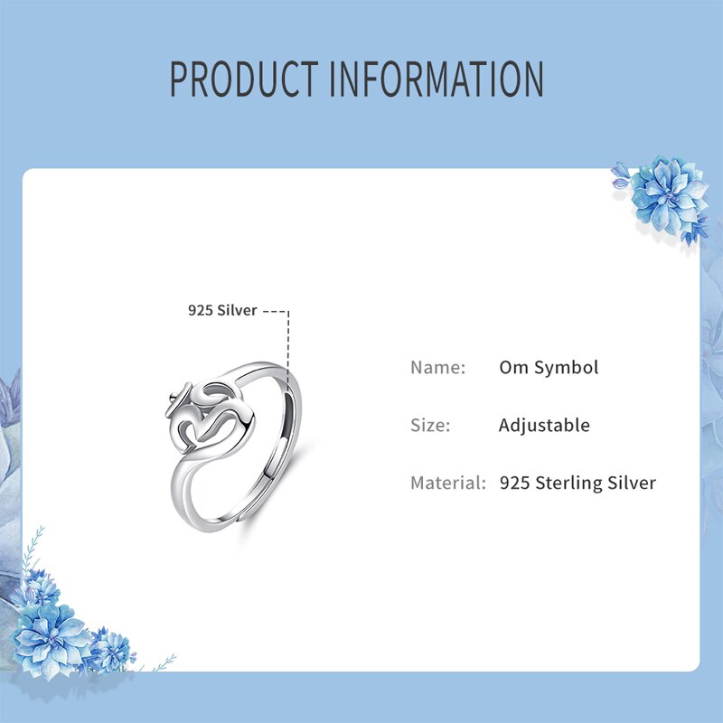 Authentic 100% 925 Sterling Silver Om Symbol Adjustable Finger Rings For Women Luxury Fine Jewelry