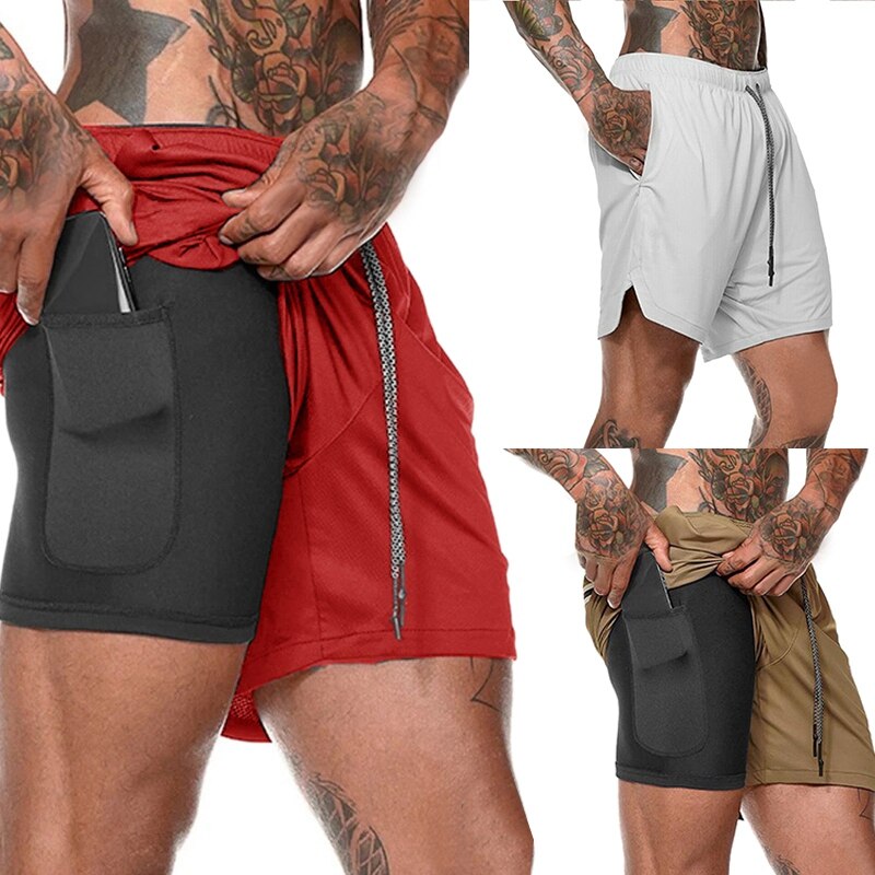 Mannen Dubbele Laag Mesh Fitness Shorts Gym Running Zachte Sneldrogende Shorts Sneldrogende Broek Fietsbroek