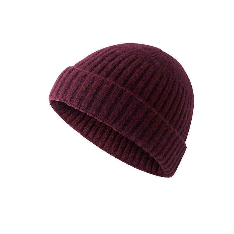 Gorrito de punto acanalado con puños para hombre y mujer, gorro corto cálido, informal, Color sólido, holgado, para invierno: wine red